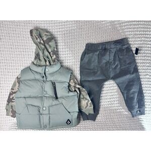 Volcom 3 Piece Vest Camo Hoodie Jogger Set 24 Months Boys  NWT